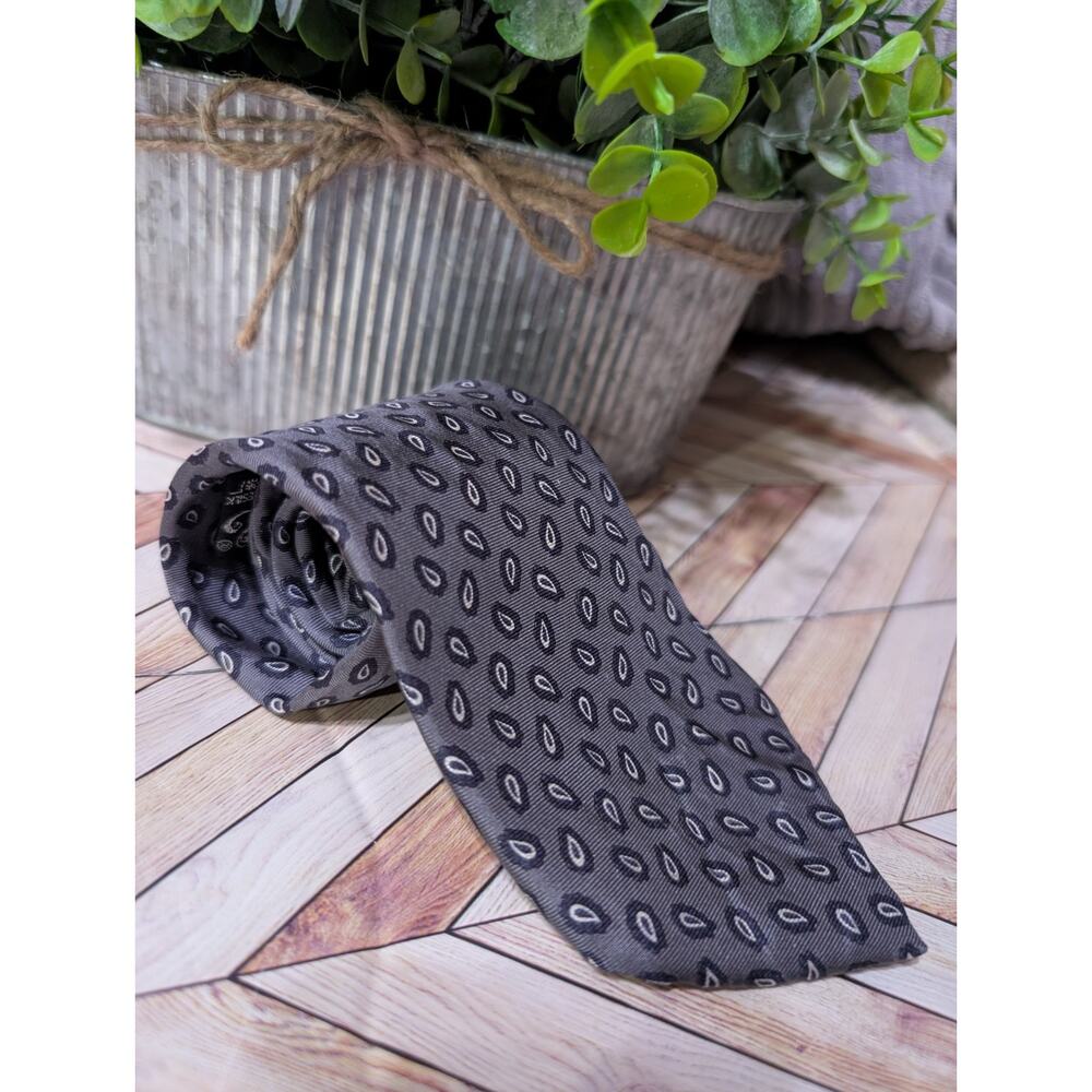 Shanghai Tie Factory Dot Teardrop Gray Blue Vintage 100% Silk Men's Necktie